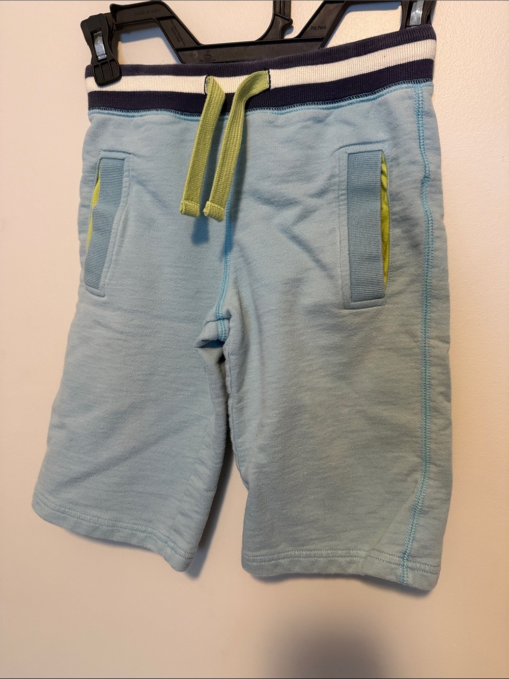 Mini Boden Light Blue Knit Shorts with Lime Accents